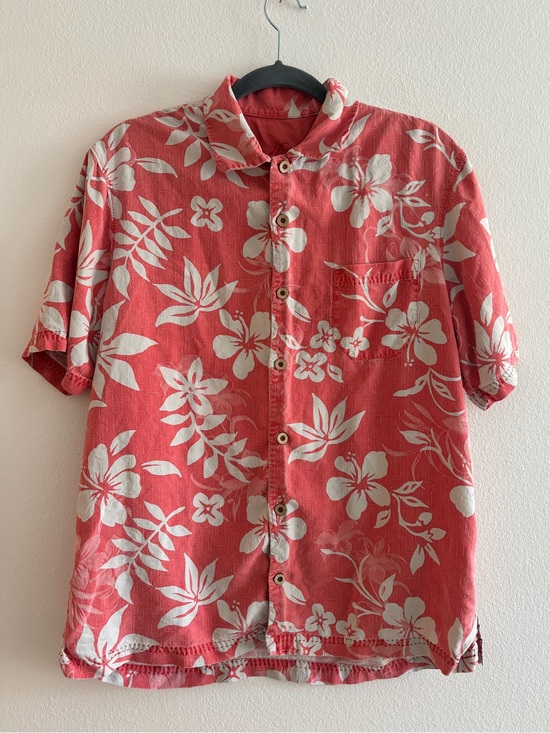 Tommy Bahama Other - Tommy Bahama Orange Red Tropical Floral 100% Silk Button Up Polo Shirt Medium